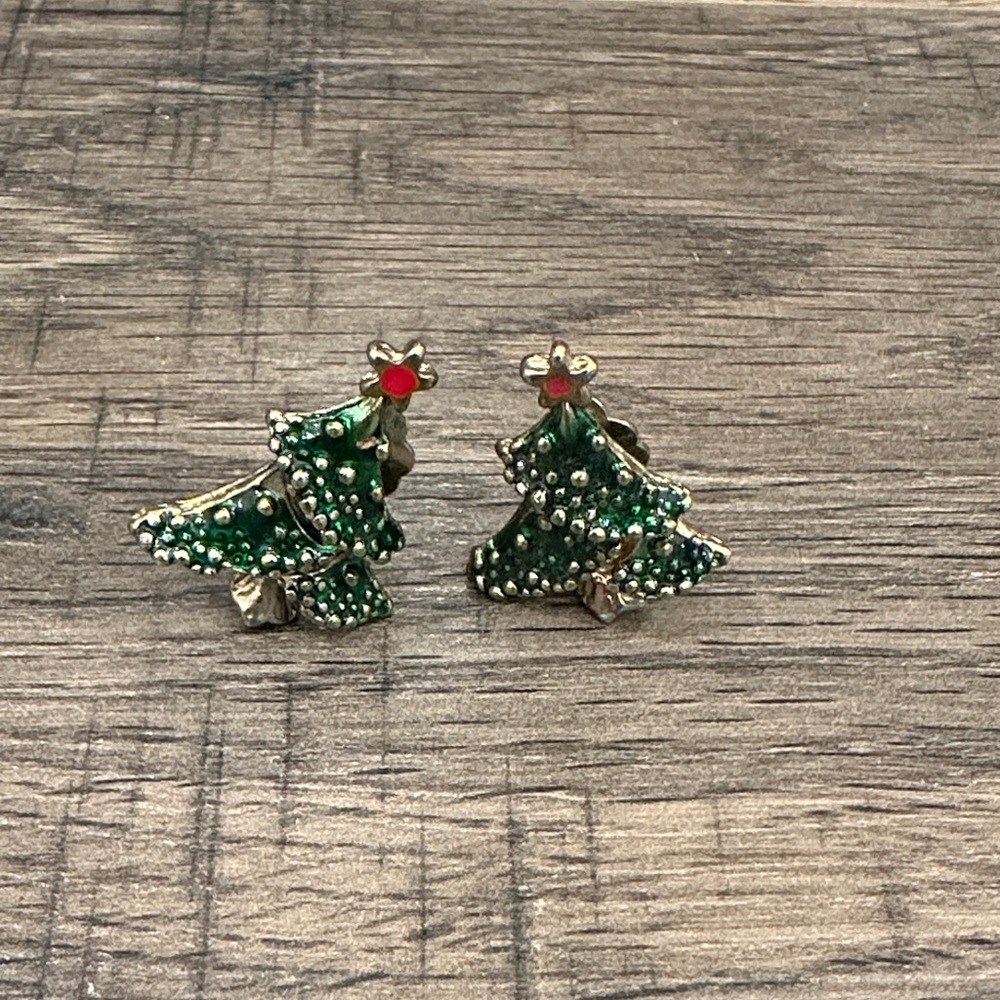 Vintage Christmas Tree Clip-On Earrings